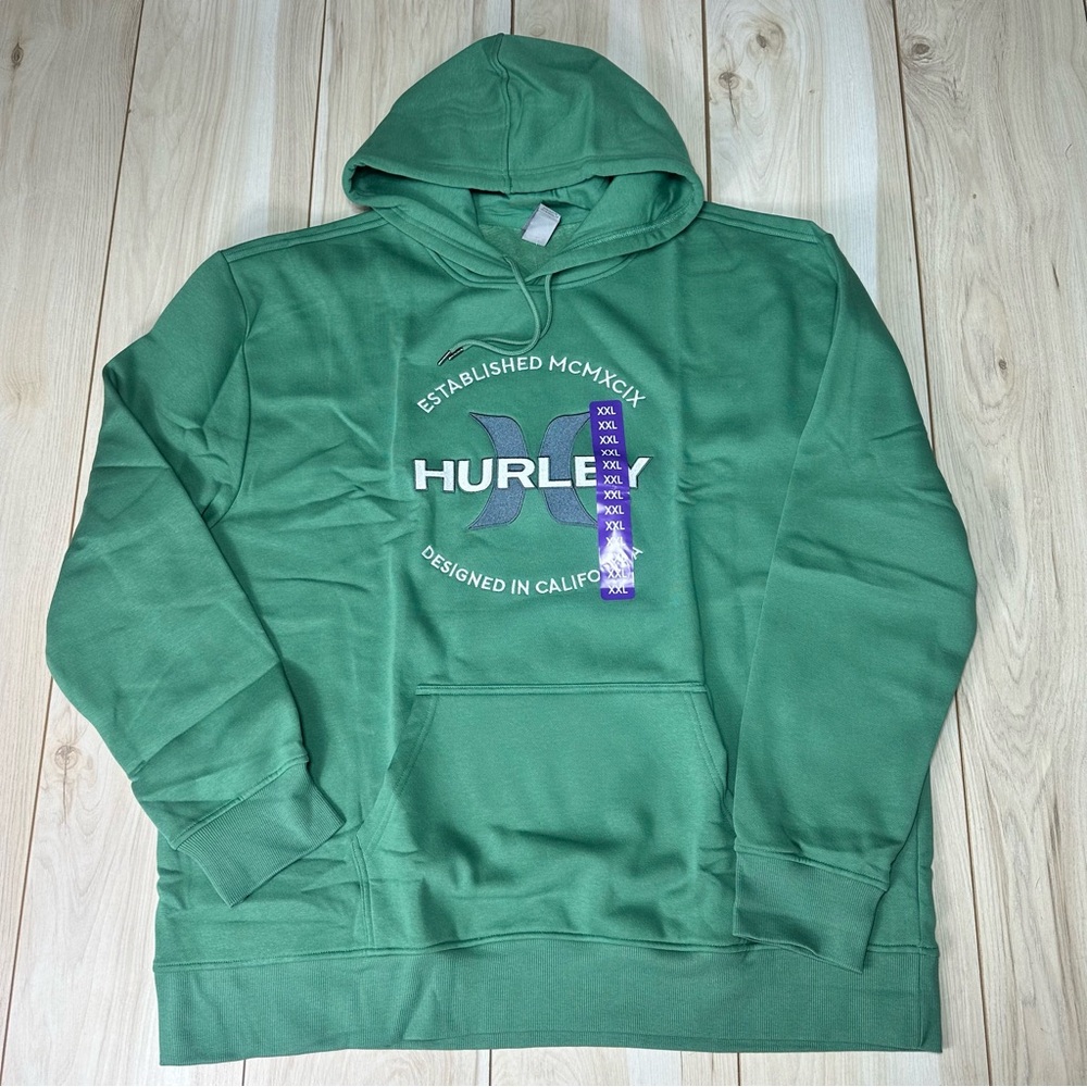 HURLEY Green GRAPHIC PULLOVER‎ HOODIE SWEATSHIRT MENS Size XXL *NEW* Surf Logo
